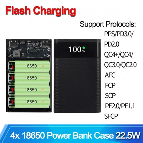 QC3.0 18650 Battery DIY Power Bank Case Charge Storage Box 5V Dual USB Type C