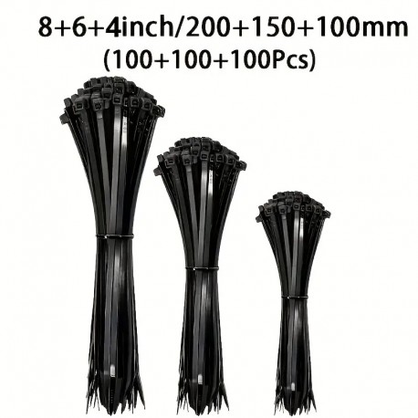 300pcs Heavy-Duty Black Nylon Cable Ties
