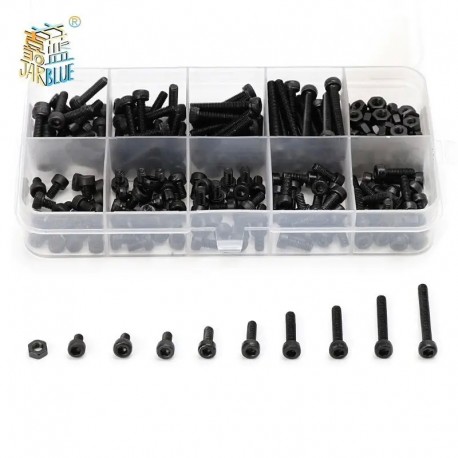 300Pcs/Box Black Metal M3 Allen Bolts Hex Socket Round for Head Screws and Nuts Assortment Kit Set