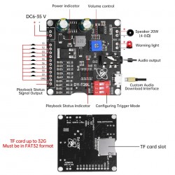 1pcs DC6-35V 10W/20W Voice Mp3 Playback Control Module Trigger Audio Module Supports USB Flash Drive TF Card DY-T20L