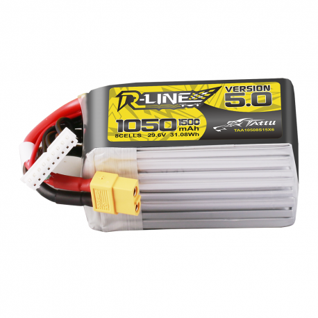 Tattu R-Line Version 5.0 1050mAh 29.6V 8S 150C Lipo Battery Pack with XT60 Plug