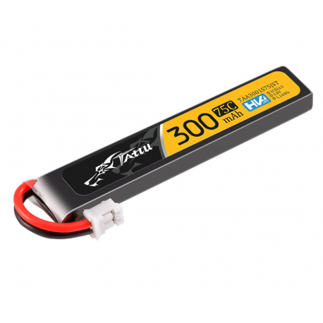 TATTU 300mAh 75C 3.8V 1CELLS 1.14Wh Lipo Battery Pack with JST Plug for micro drones