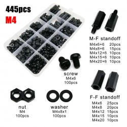 1 Box 445PCS M4 Plastic Nylon Hex Hexagon Spacer Column Standoff Screw Nut Washer Kit