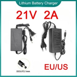Universal Lithium Battery Charger 21V 2A Power Adapter DC Port Inline Connector 18650 Battery