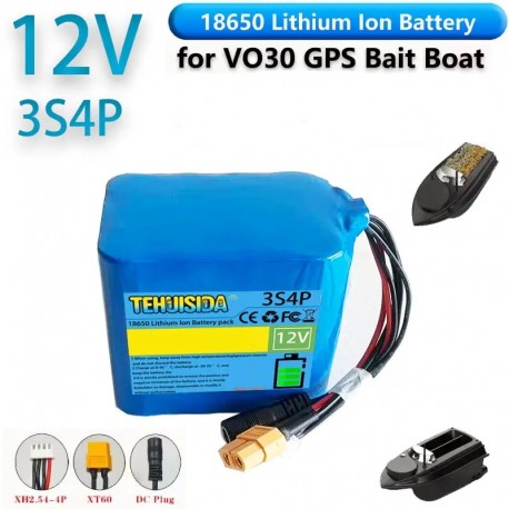 18650 3S4P Lithium-ion Battery 12V 1600MAH High Power Remote Control Fishing Bait Boat Battery for HJ817 V080