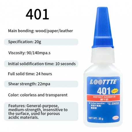 401 super cyanoacrylate glue, instant drying in 5 seconds