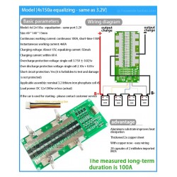 4S Li-ion/LifePo4 BMS 12V 150A Lithium Battery Protection Board Balance 3.2V/3.7V Car Start