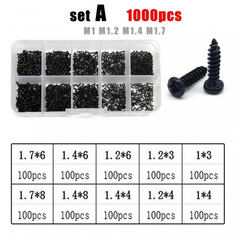 1 Box Mix M1 M1.2 M1.4 M1.7 M2 M2.6 M3 Black Steel Mini Micro Cross Phillips
