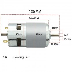775 Dual Shaft Motor DC 12V-24V Ball Bearing Large Torque High Power Low Noise