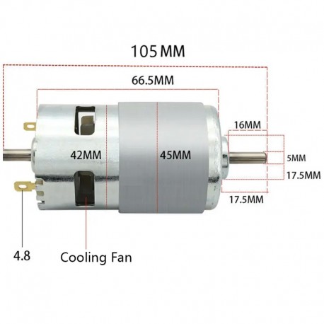 775 Dual Shaft Motor DC 12V-24V Ball Bearing Large Torque High Power Low Noise