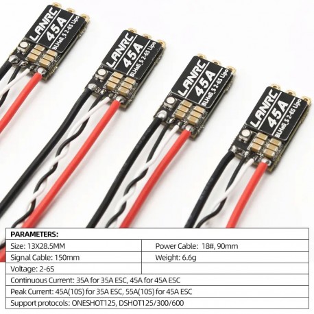 4Pcs LANRC BLHeli-s FVT 45A Brushless ESC 2-6S