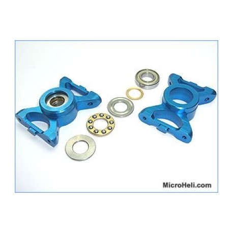 MH Main Shaft Bearing Block w/THRUST BEARINGS (BLUE) T-REX500